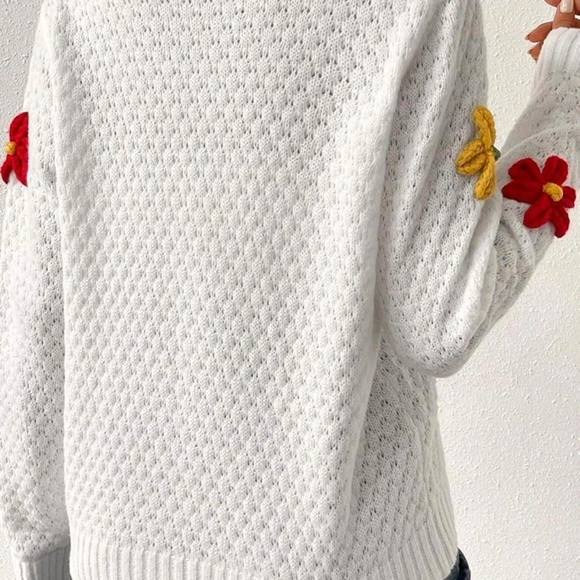Ecosunny Flower Appliqué Textured Knit Sweater NWOT XL - Picture 2 of 9